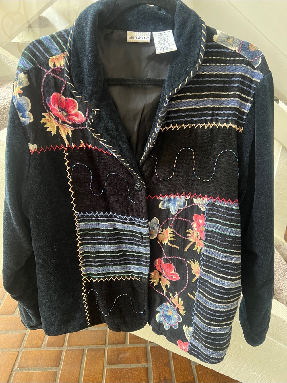 Vintage Western Vibe   Floral Patchwork Blazer with Multicolor Embroidery 16